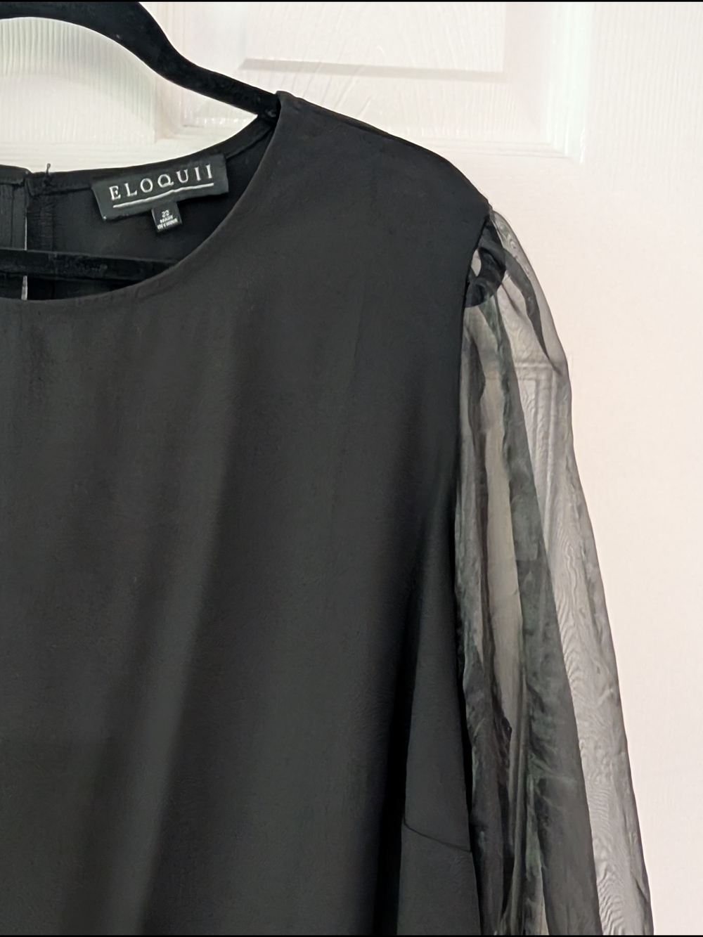 Eloquii Black Sheer Puff Long Sleeve Blouse in Size 22 - Picture 4 of 11
